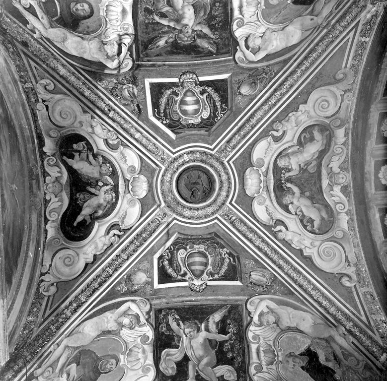 putti che giocano e stemmi (dipinto) - ambito romano (sec. XVII)