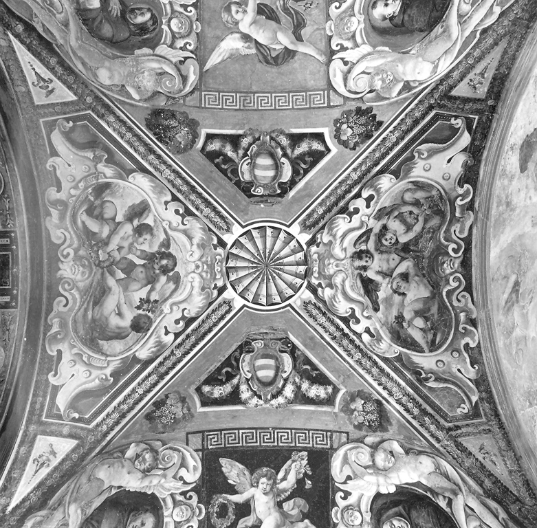 putti che giocano e stemmi (dipinto) - ambito romano (sec. XVII)