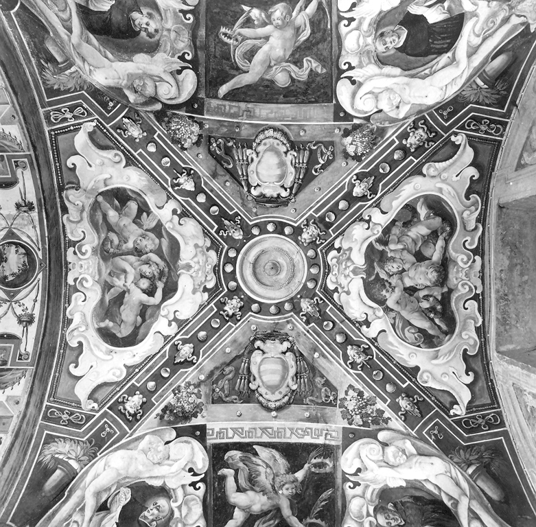 putti che giocano e stemmi (dipinto) - ambito romano (sec. XVII)