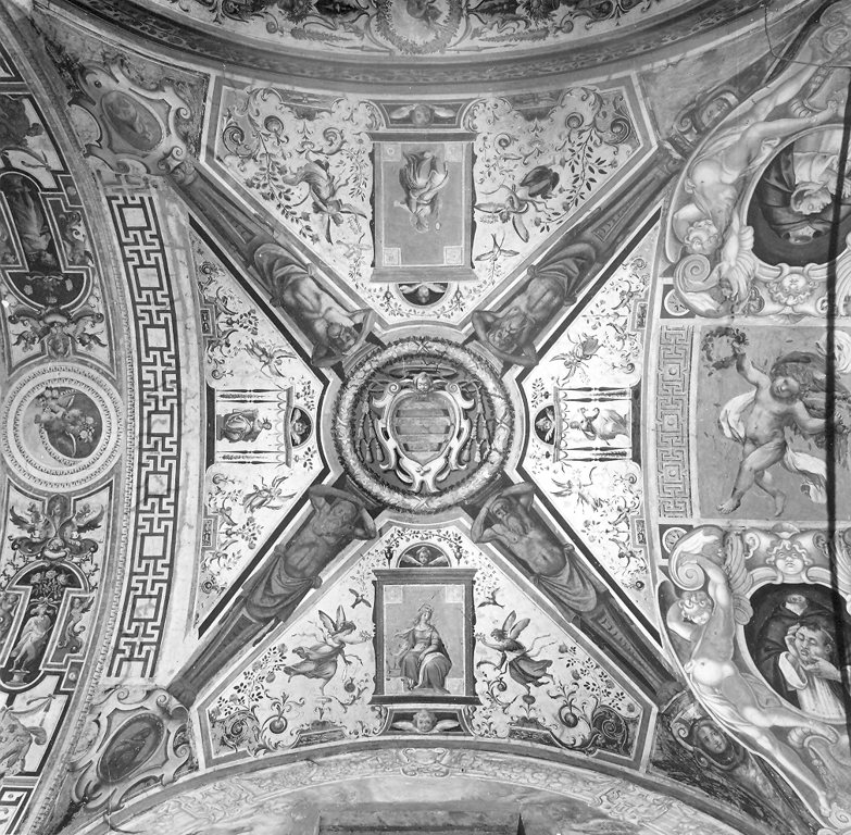 Virtù, telamoni e grottesche (dipinto) - ambito romano (sec. XVII)