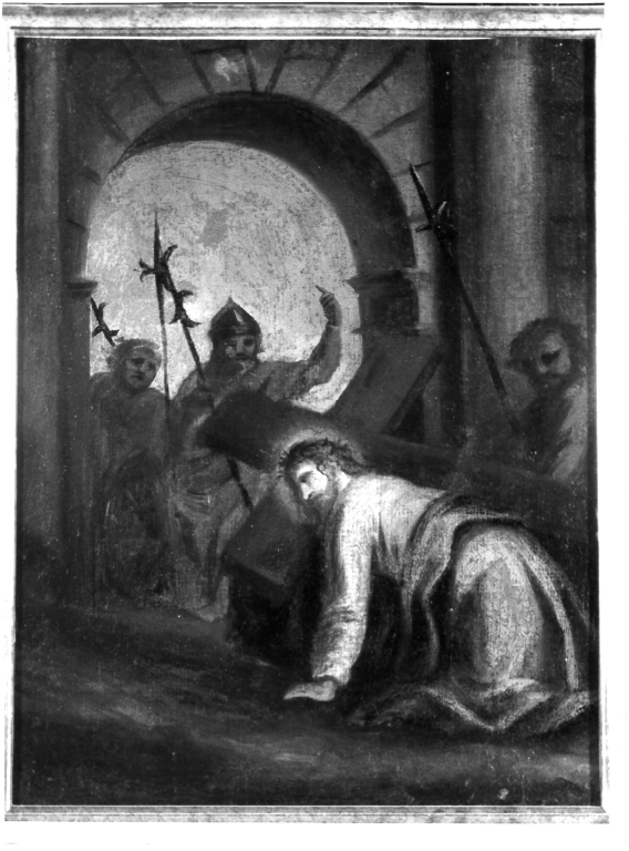 stazione III: Gesù cade sotto la croce la prima volta (dipinto) - ambito laziale (fine sec. XVIII)