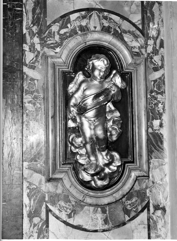 angioletto reggicartiglio (scultura) - bottega romana (sec. XVIII)