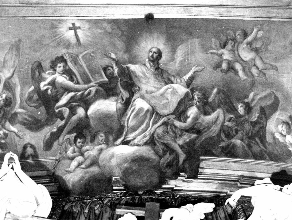 San Camillo in gloria adorante la croce e angeli (dipinto) di Conca Sebastiano (sec. XVIII)