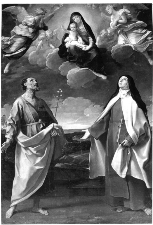 Madonna con Bambino in cielo fra San Giuseppe e Santa Teresa d'Avila (dipinto) di Reni Guido (sec. XVII)