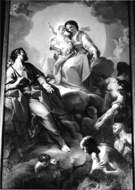 Madonna del suffragio, Madonna con Bambino tra angeli e Santi (dipinto, complesso decorativo) di Giaquinto Corrado (sec. XVIII)