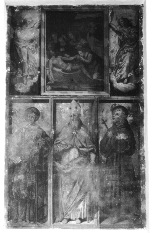 tre santi e angeli in preghiera (dipinto, insieme) - ambito romano (seconda metà sec. XVI)