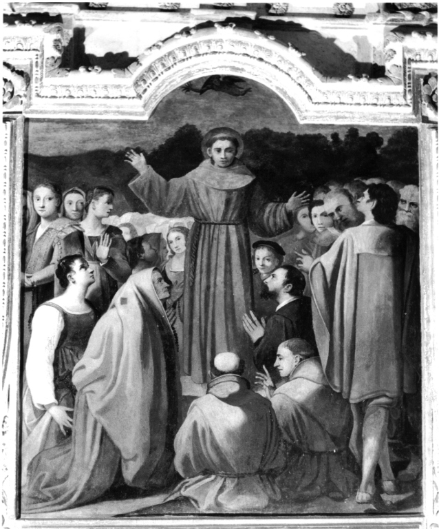 predica di Sant'Antonio da Padova ai confratelli (dipinto, complesso decorativo) - ambito romano (inizio sec. XVII)