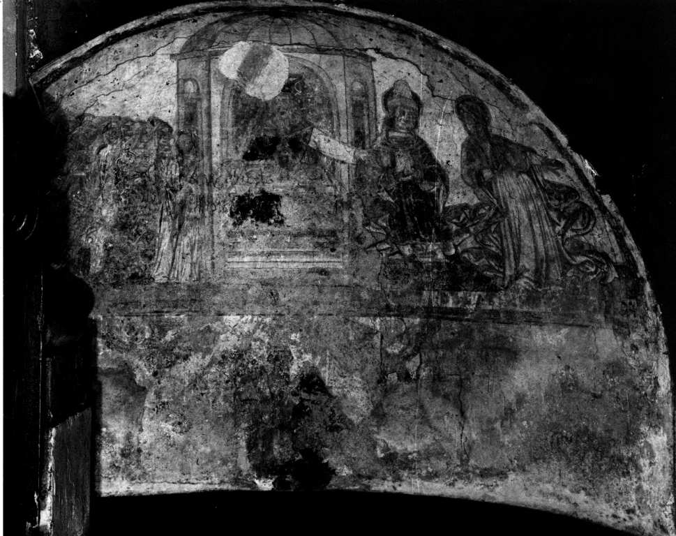 prelato, due santi, processione (dipinto) - ambito laziale (sec. XV)