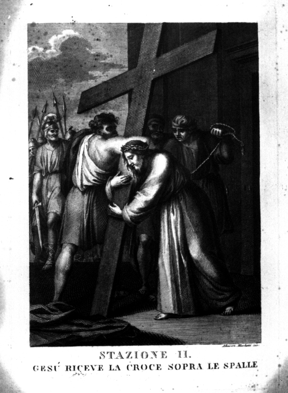 stazione II: Gesù caricato della croce (litografia) di Mochetti Alessandro (fine/inizio secc. XVIII/ XIX)