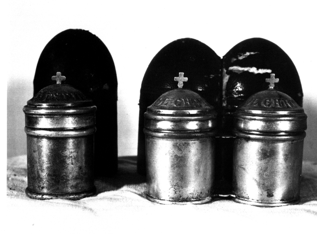 vasetti per oli santi, serie - ambito laziale (seconda metà sec. XIX)