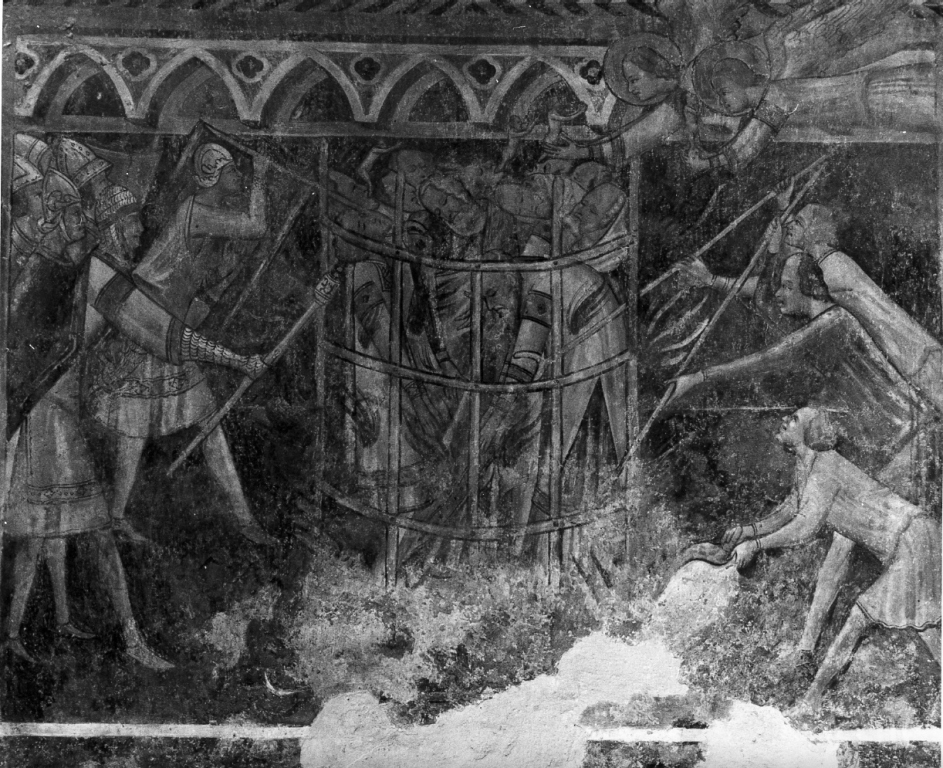 martirio dei filosofi convertiti da Santa Caterina d'Alessandria (dipinto) di Coleberti Pietro da Piperno (attribuito) (inizio sec. XV)