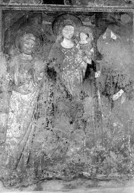 Madonna con Bambino, San Pietro e santo vescovo (dipinto) - ambito laziale (sec. XIV)