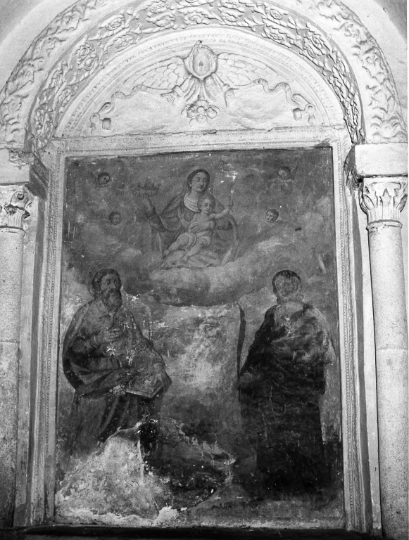 Madonna con Bambino tra due santi (dipinto) - ambito laziale (fine sec. XVI)