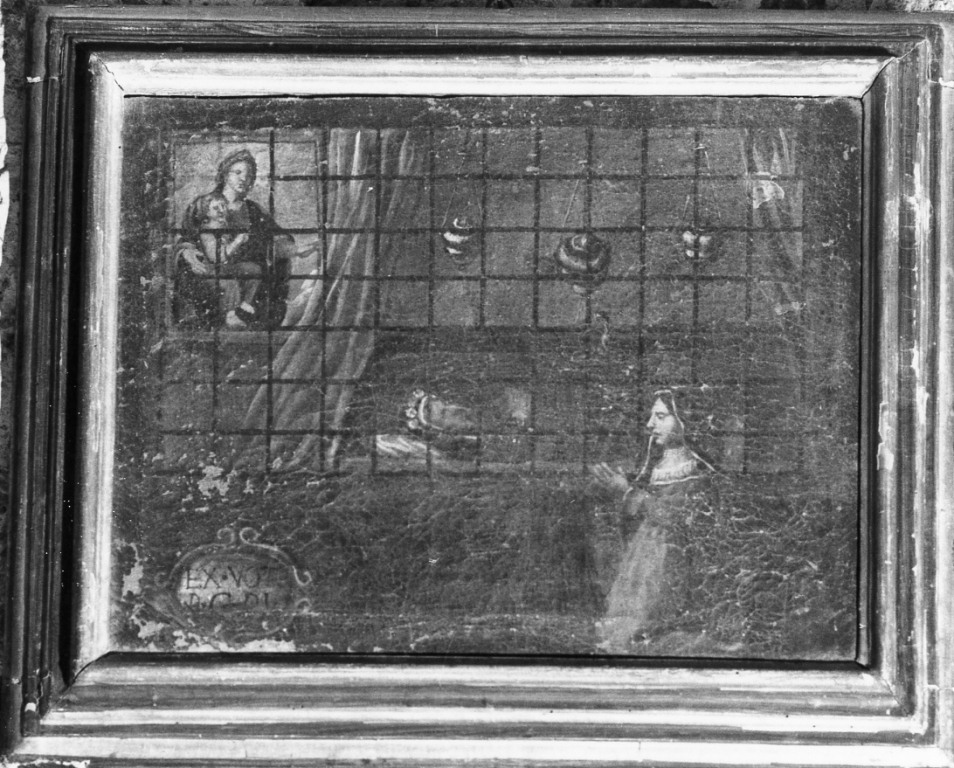 donna che prega presso l'urna di Santa Rosa (dipinto) - ambito viterbese (sec. XVIII)