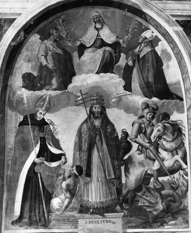 San Silvestro con San Tommaso di Villanova e San Giorgio (dipinto, complesso decorativo) - ambito viterbese (sec. XVII)