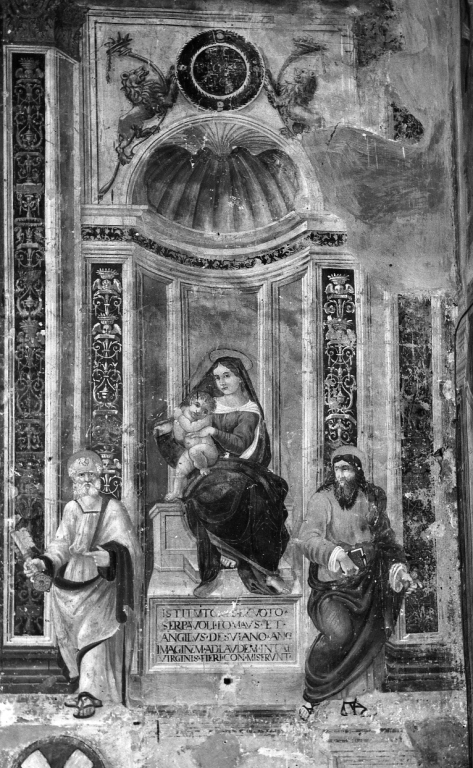 Madonna con Bambino in trono con San Pietro e San Paolo (dipinto) - ambito toscano (sec. XVI)
