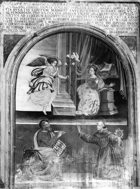 Annunciazione con San Luca e San Bernardino (dipinto) - ambito viterbese (sec. XVI)
