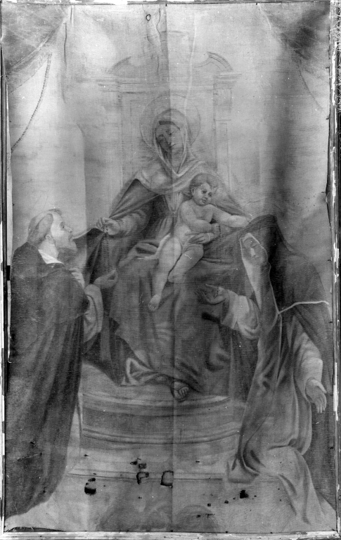 Madonna del Rosario con San Domenico e Santa Caterina da Siena (stendardo processionale) - manifattura Italia centrale (seconda metà sec. XIX)