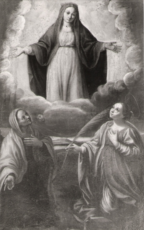 apparizione della Madonna a Santa Elisabetta e a Santa Caterina d'Alessandria (dipinto) - ambito tosco-umbro, ambito viterbese (metà sec. XVII)