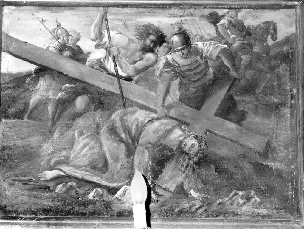 stazione IX: Gesù cade sotto la croce la terza volta (dipinto) - ambito reatino (prima metà sec. XVIII)