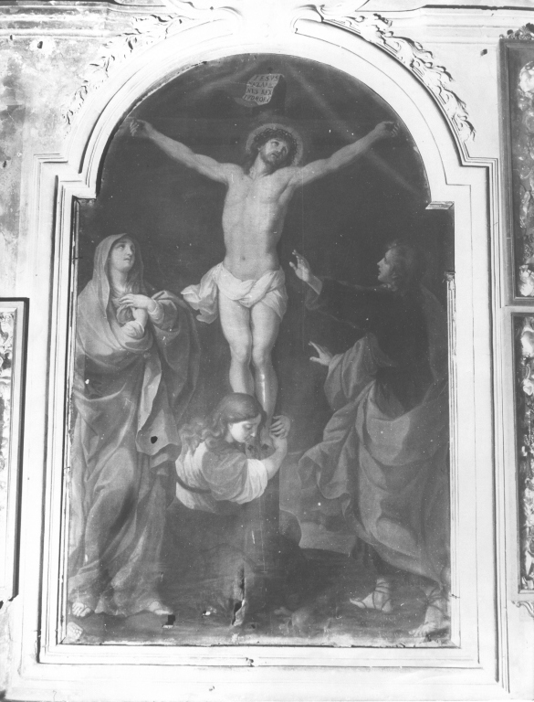 Cristo crocifisso con la Madonna, San Giovanni Evangelista e Santa Maria Maddalena (pala d'altare) di Reni Guido (scuola) (seconda metà sec. XVII)