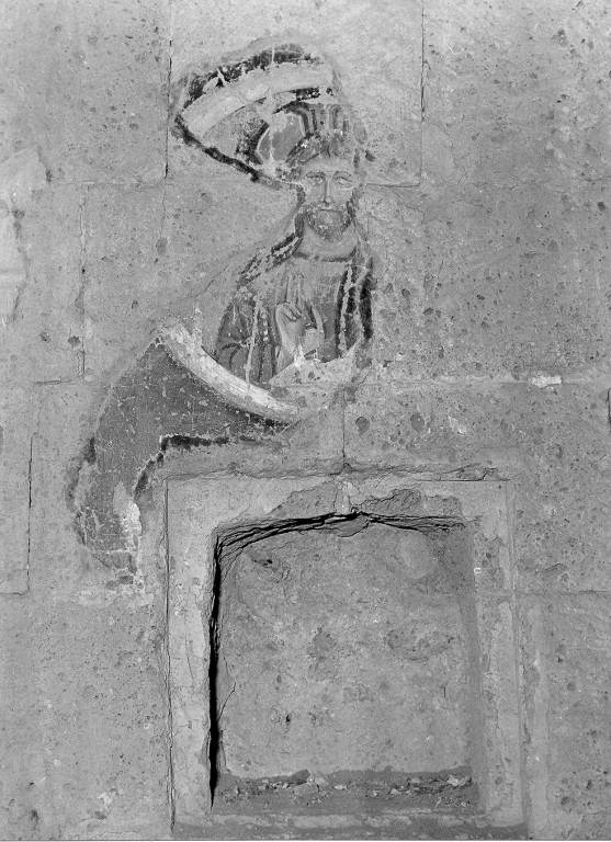 Cristo benedicente (dipinto, frammento) - ambito laziale (sec. XIV)