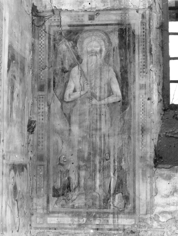 Santo e due fedeli (dipinto, frammento) - ambito toscano (sec. XIV)