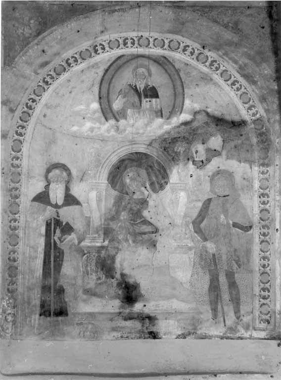 Dio Padre, La Madonna con bambino in trono tra i Santi Antonio Abate e Giuliano (dipinto) - ambito viterbese (secc. XV/ XVI)