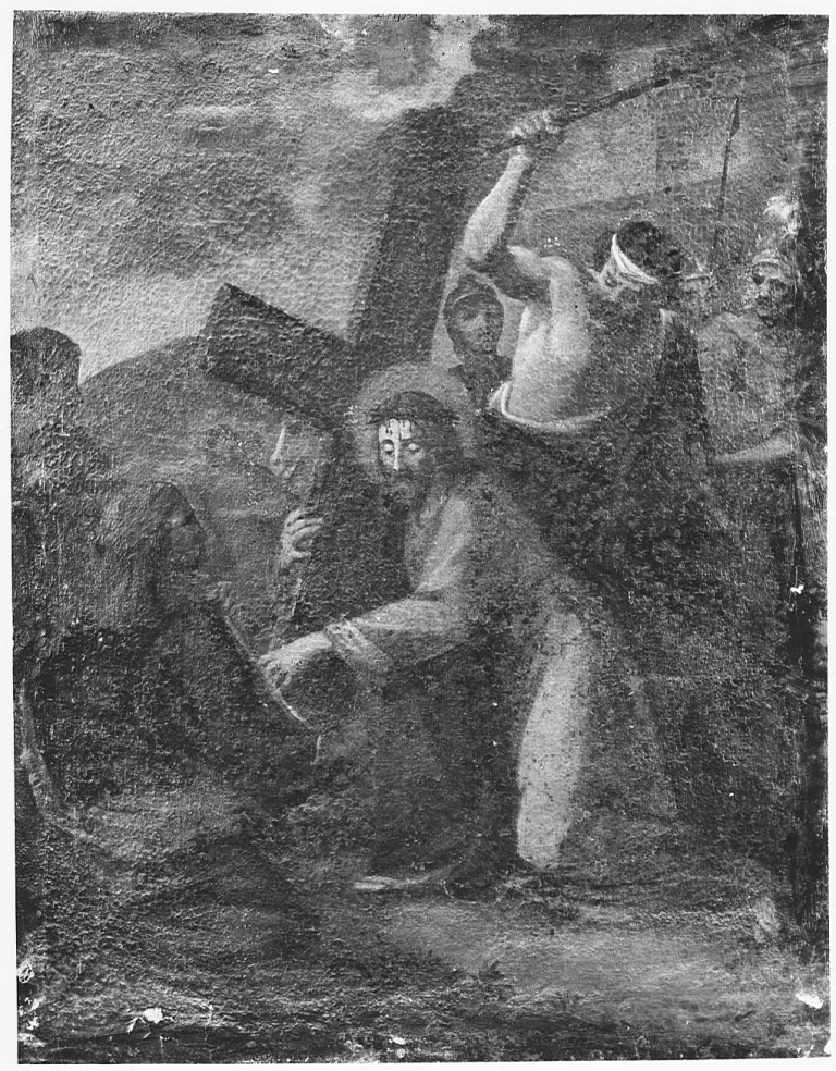 stazione III: Gesù cade sotto la croce la prima volta (dipinto) - ambito napoletano (prima metà sec. XVIII)