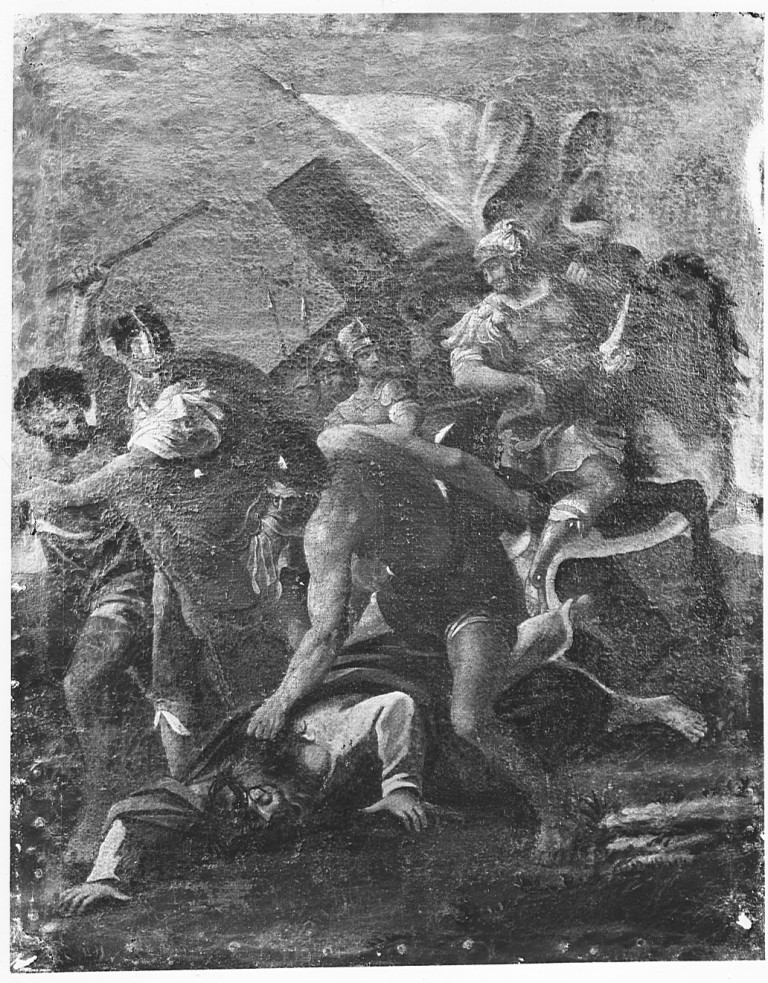 stazione VII: Gesù cade sotto la croce la seconda volta (dipinto) - ambito napoletano (prima metà sec. XVIII)
