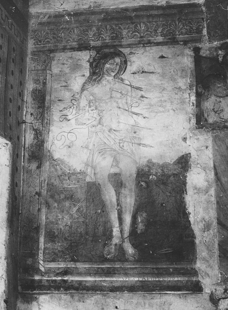 San Sebastiano (dipinto, elemento d'insieme) di Ambrogio da Ferentino (sec. XV)