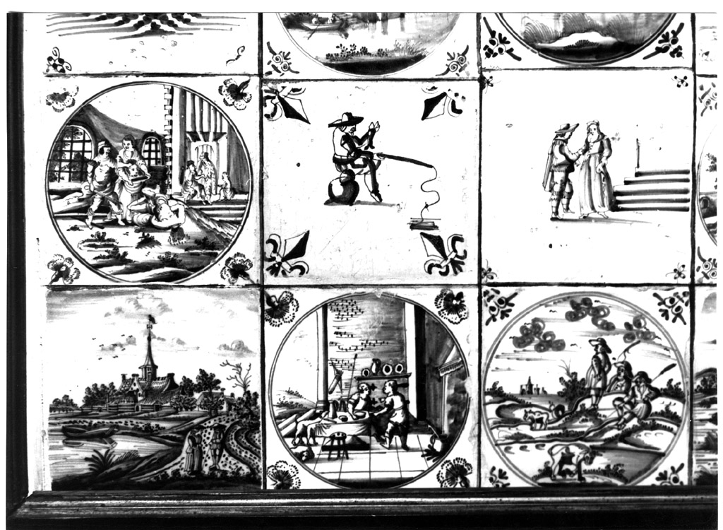 scena campestre con figure (mattonella) - manifattura di Delft (fine/inizio secc. XVII/ XVIII)