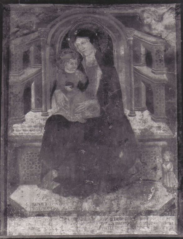 Madonna con Bambino in trono e donatore (dipinto) di Zacchi Francesco detto Balletta (scuola) (seconda metà sec. XV)