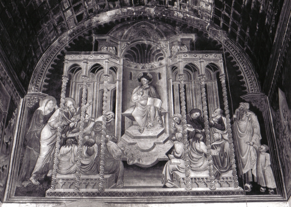disputa di Gesù con i dottori nel tempio (dipinto) di Bartolomeo di Tommaso da Foligno (scuola) (sec. XV)