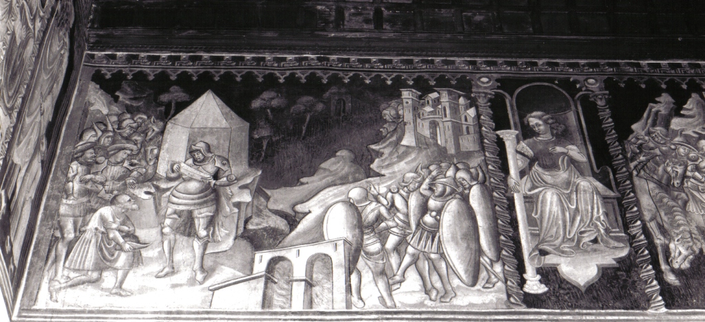 Tarquinio Collatino riceve il messaggio di Lucrezia mentre assedia Ardea (dipinto) di Bartolomeo di Tommaso da Foligno (scuola) (sec. XV)