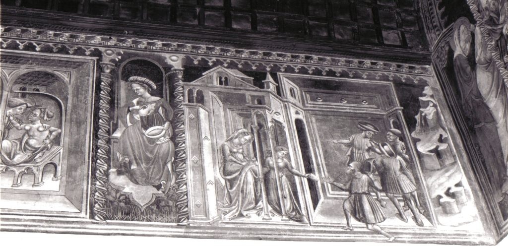 Lucrezia scrive al marito una missiva (dipinto) di Bartolomeo di Tommaso da Foligno (scuola) (sec. XV)