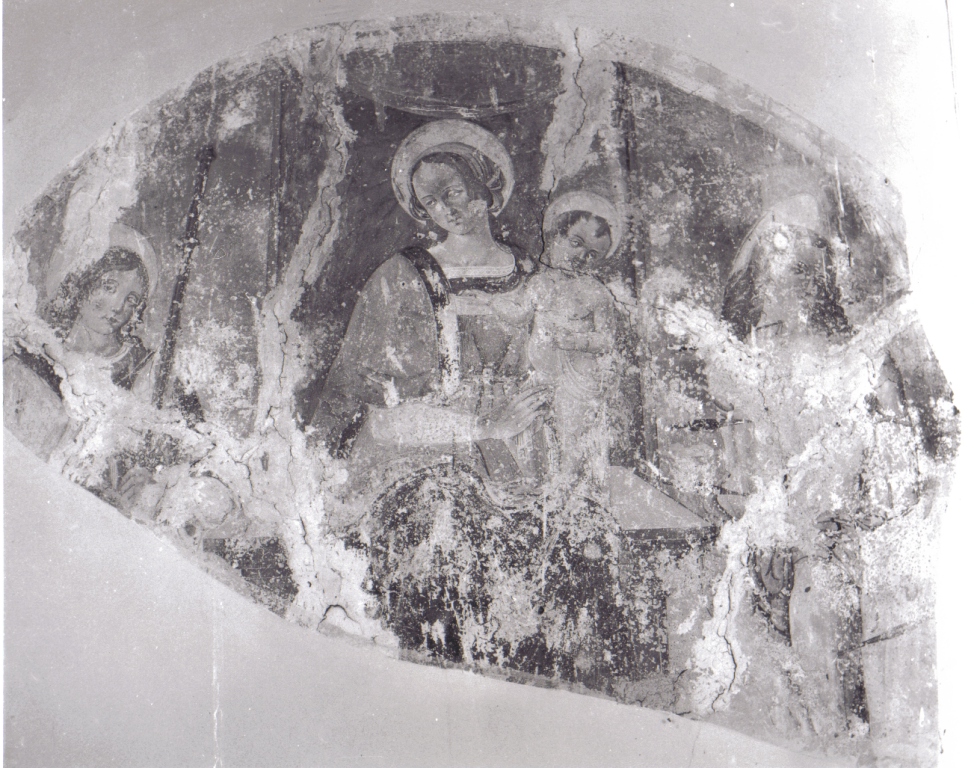 Madonna con Bambino in trono con San Sebastiano e San Rocco (dipinto, frammento) - ambito Italia centrale (secc. XV/ XVI)