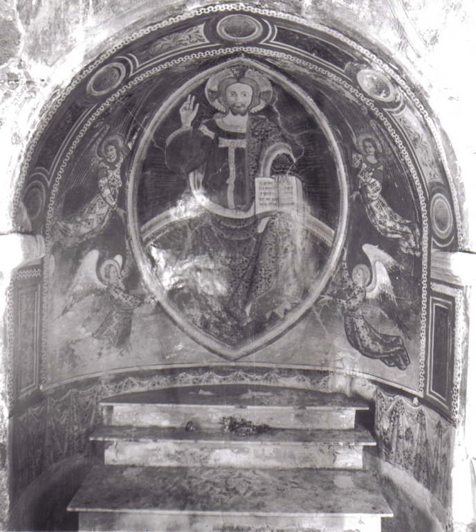 Cristo in trono in mandorla sorretto da angeli (dipinto) - ambito campano (sec. XIV)