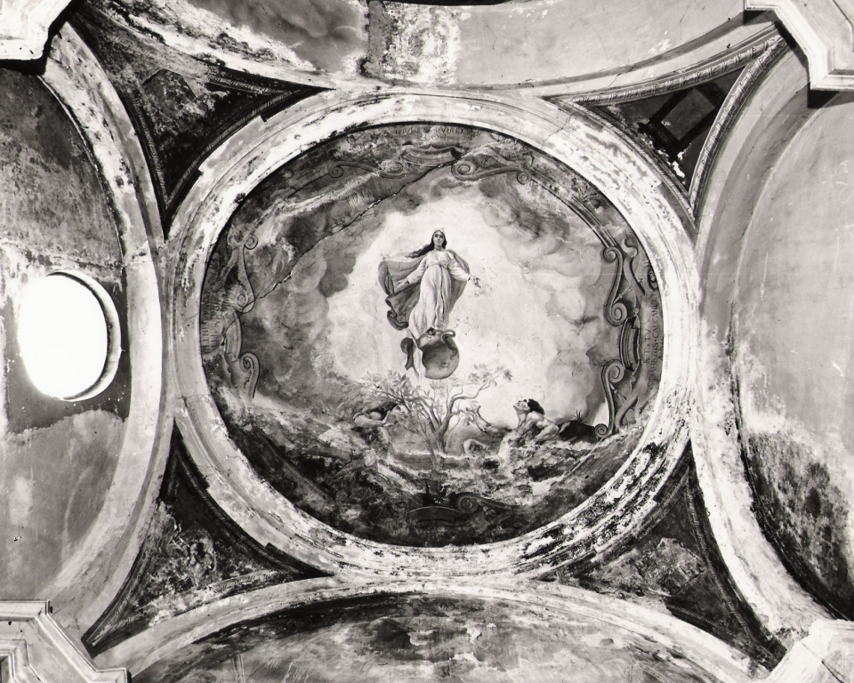 apparizione della Madonna ad Adamo ed Eva e simboli mariani (dipinto, complesso decorativo) di Trivisonno Amedeo (sec. XX)