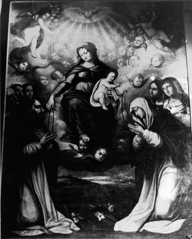 Madonna del Rosario con San Domenico, Santa Caterina da Siena e Santi (dipinto) - ambito laziale (prima metà sec. XVIII)
