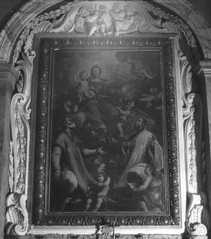 Madonna con Bambino in gloria tra santi (dipinto) - ambito romano (seconda metà sec. XVII)