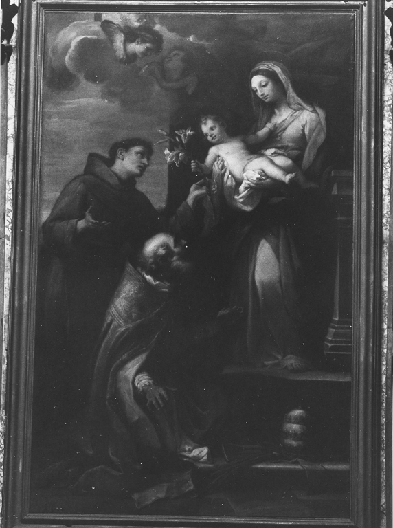 Madonna con Bambino con Sant'Antonio da Padova e Santo Stefano I papa (dipinto) di Chiari Giuseppe Bartolomeo (sec. XVII)