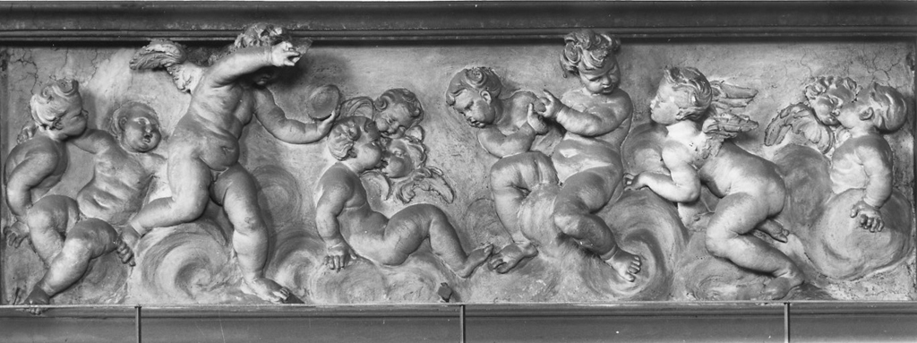 Angeli musicanti con simboli religiosi (decorazione plastica, serie) di Raggi Antonio, Retti Leonardo, Rinaldi Giovanni detto Monsù Giovanni, Maille Michel (sec. XVII)
