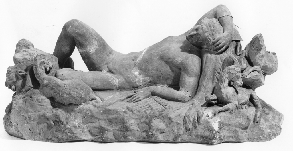 giovane nudo giacente circondato da pecore (scultura) di Franzoni Francesco Antonio (attribuito) (ultimo quarto sec. XVIII)