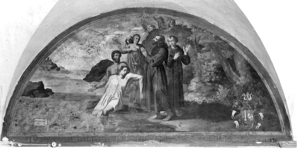San Francesco d'Assisi resuscita un giovane affogato (dipinto) di Manenti Vincenzo (attribuito) (sec. XVII)