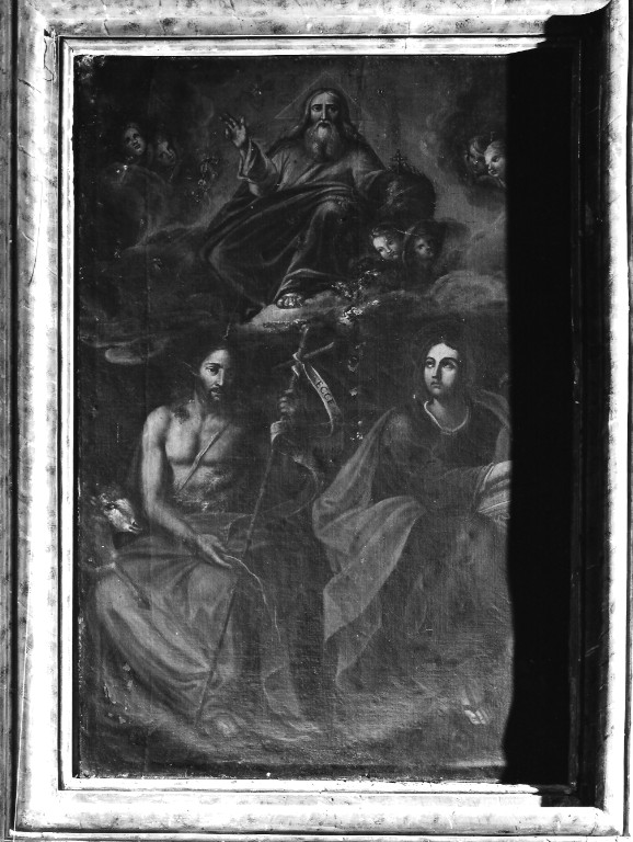 Dio Padre in Gloria, San Giovanni Evangelista e San Giovanni Battista (dipinto) - ambito laziale (sec. XVII)