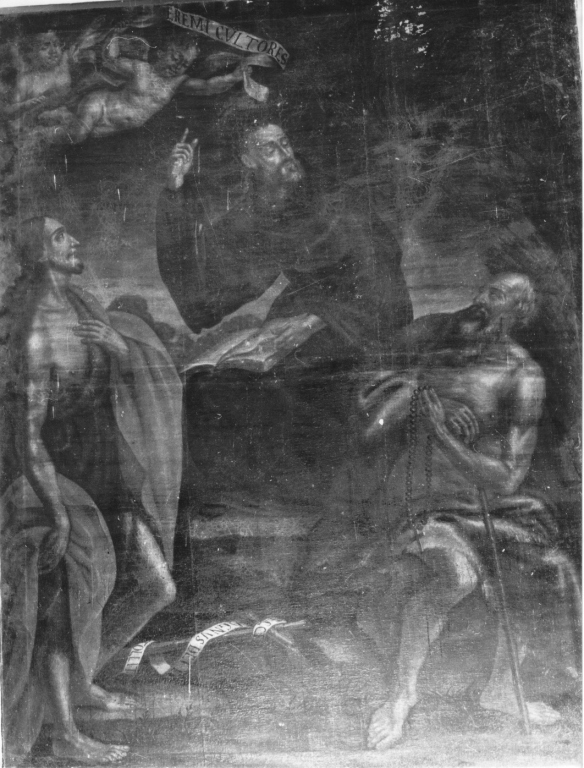Sant'Agostino tra San Giovanni Battista e San Paolo Eremita (dipinto) - ambito emiliano (prima metà sec. XVII)
