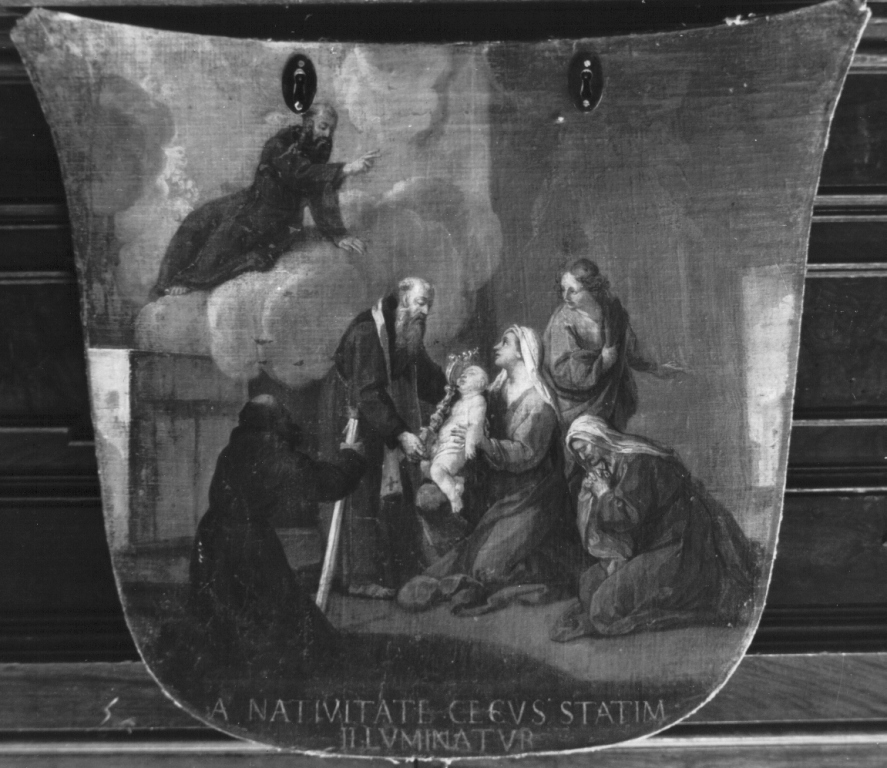 San Giuseppe da Leonessa guarisce il bimbo nato cieco (dipinto) - ambito romano (sec. XVIII)