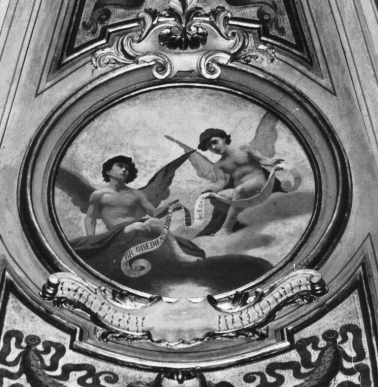 angeli reggicartiglio (dipinto) di Monti Vincenzo (primo quarto sec. XX)