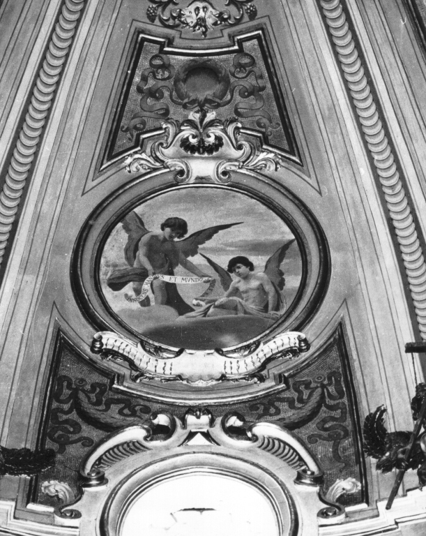 angeli reggicartiglio (dipinto) di Monti Vincenzo (primo quarto sec. XX)